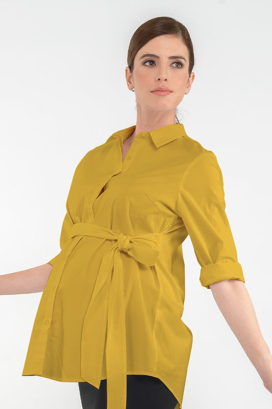 Mustard Maternity Nursing Tie Front Shirt