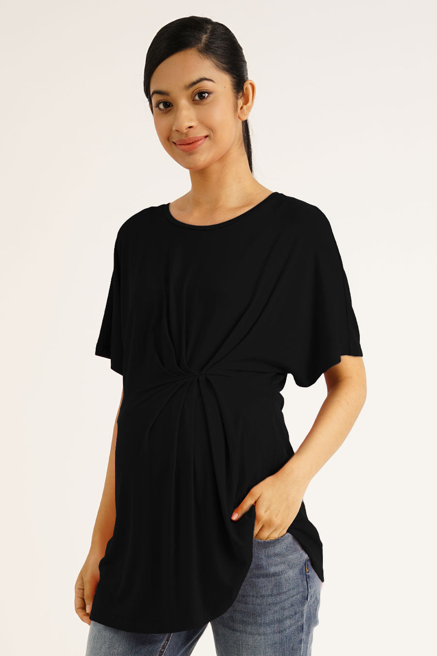 Maternity Pleated Cap Sleeve Top