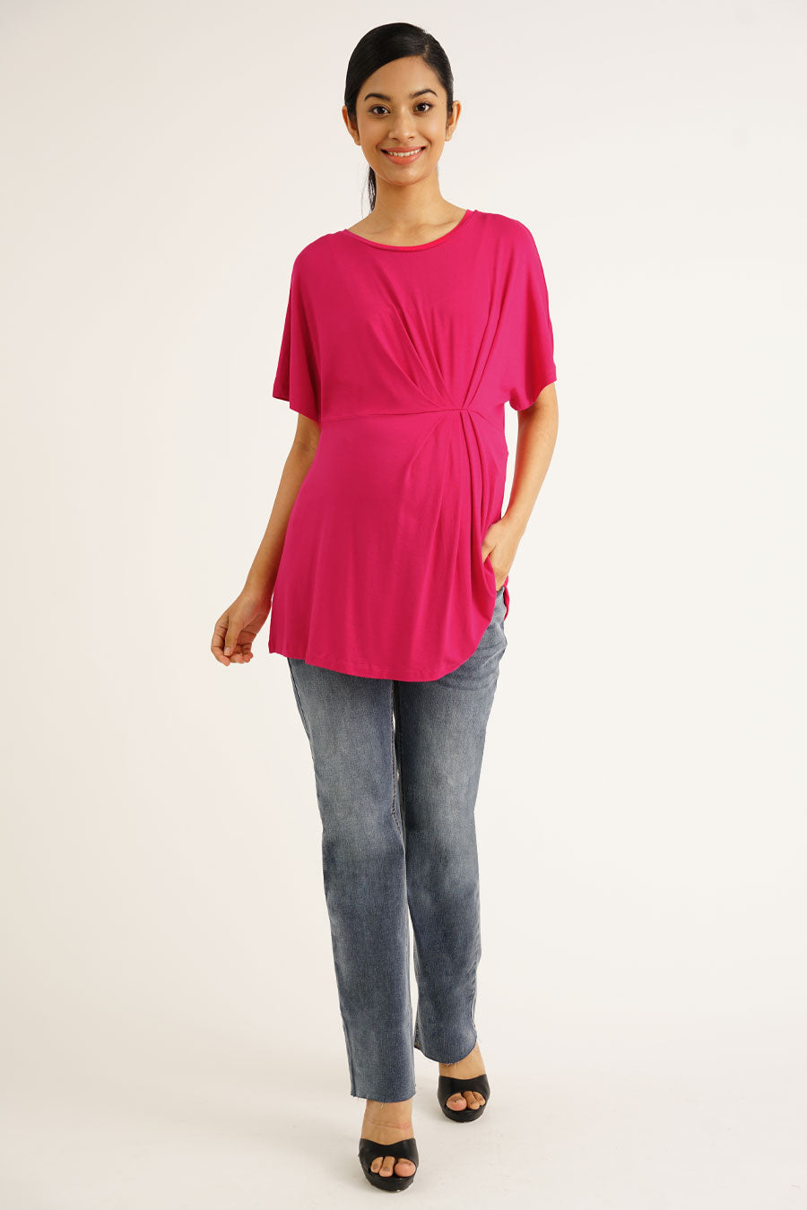 Maternity Pleated Cap Sleeve Top