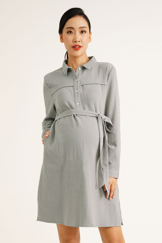 Maternity Sash Tie Nursing Shirt Dress