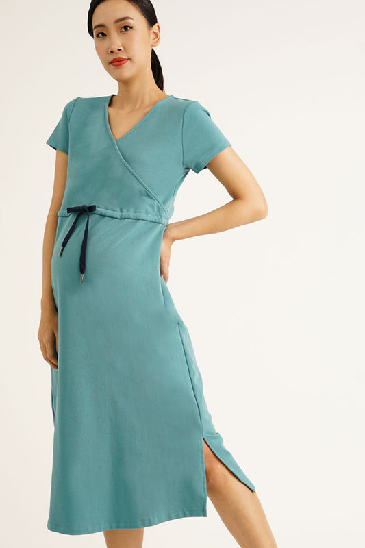 Overlap Drawstring Nursing Dress