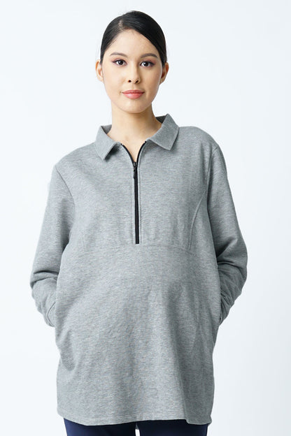 Maternity Zip Front Nursing Sweater