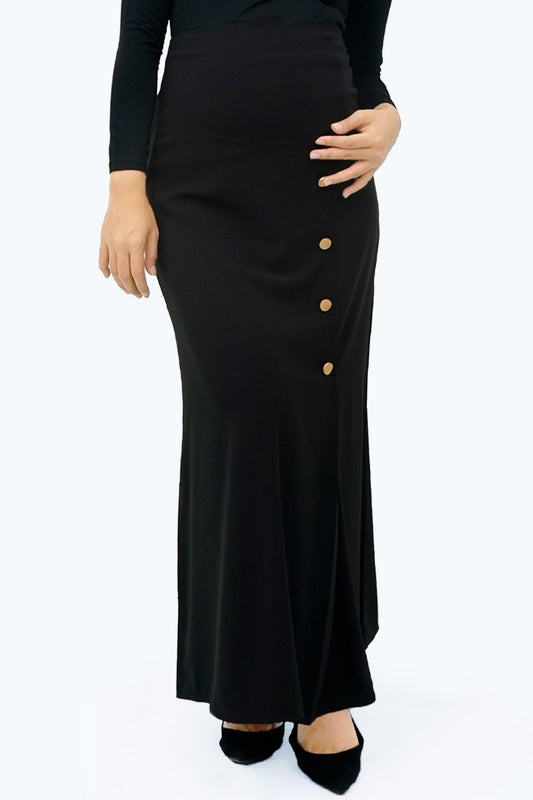 Maternity Full Panel Side Button Maxi Skirt