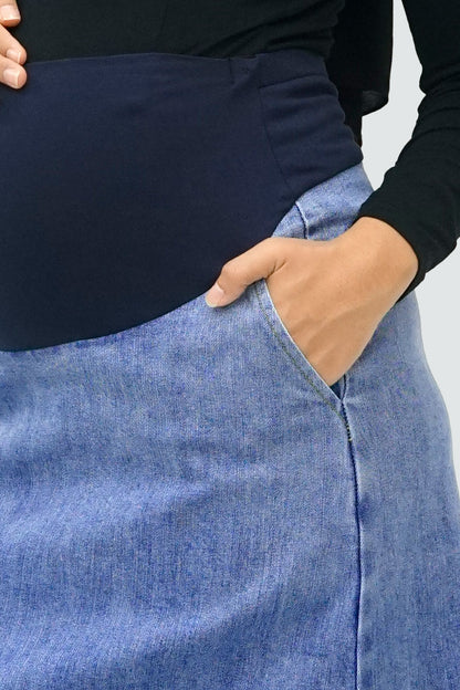 Maternity Full Panel Denim Maxi Skirt