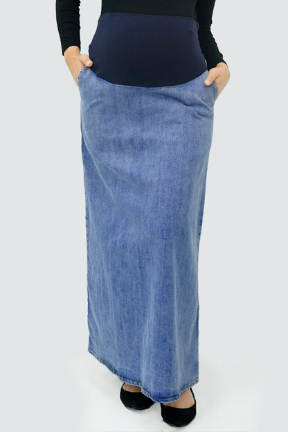 Maternity Full Panel Denim Maxi Skirt