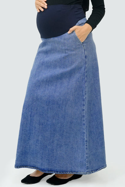 Maternity Full Panel Denim Maxi Skirt