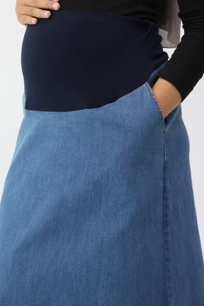 Maternity Full Panel Denim Maxi Skirt