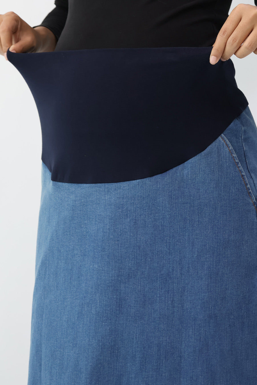 Maternity Full Panel Denim Maxi Skirt