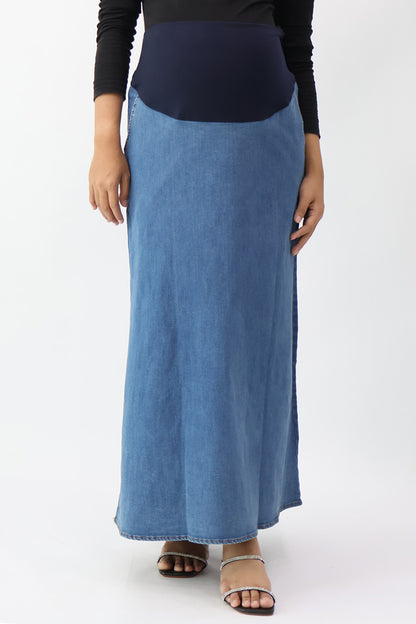 Maternity Full Panel Denim Maxi Skirt