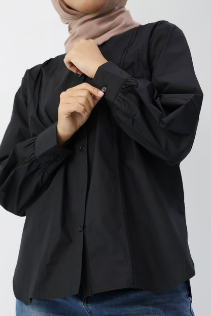 Black Long Sleeve Pleated Shirt