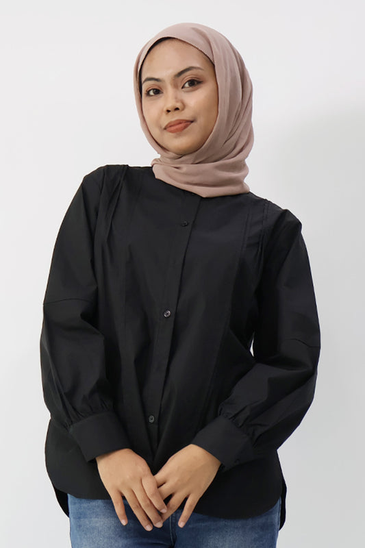 Black Long Sleeve Pleated Shirt