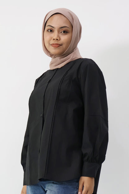 Black Long Sleeve Pleated Shirt