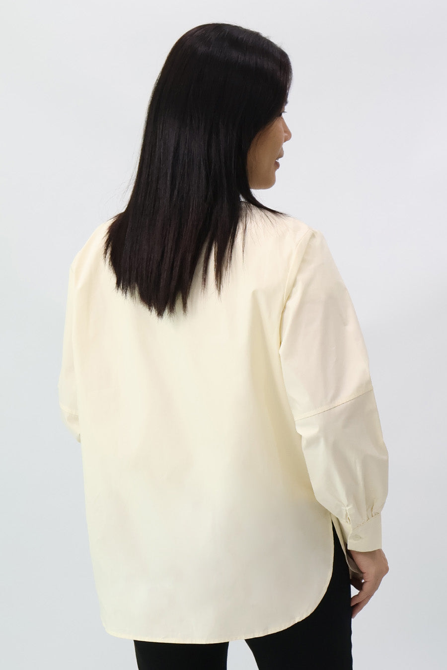 Cream Long Sleeve Pleated Shirt