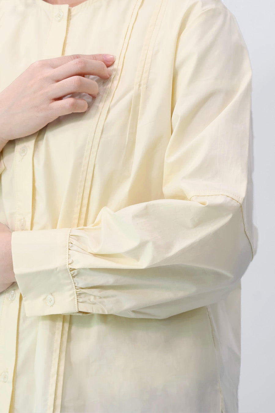 Cream Long Sleeve Pleated Shirt