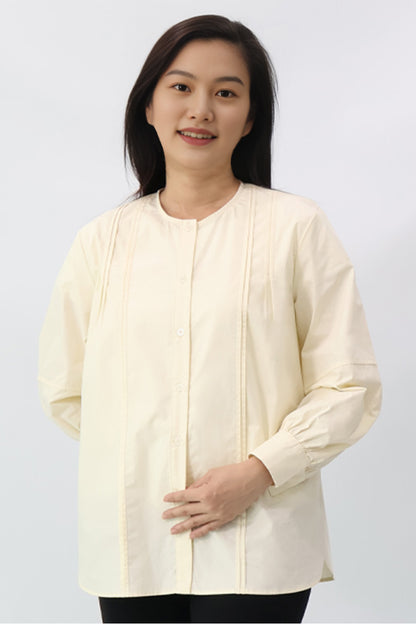 Cream Long Sleeve Pleated Shirt