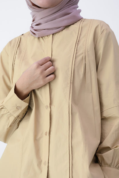 Khaki Long Sleeve Pleated Shirt