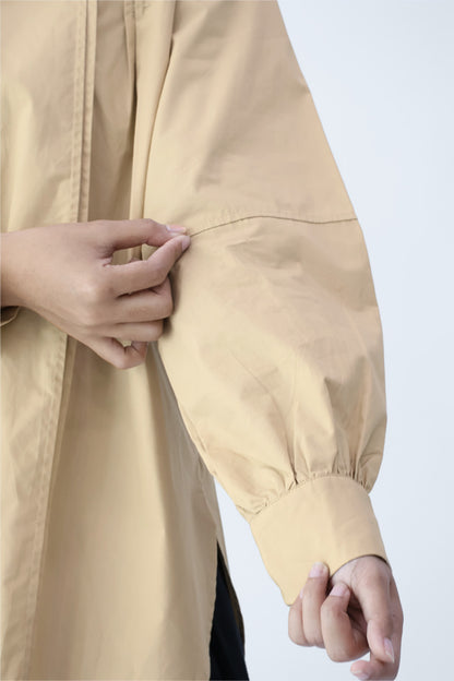 Khaki Long Sleeve Pleated Shirt