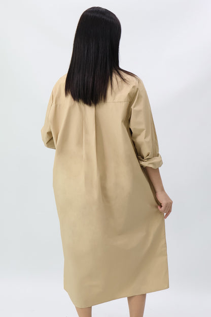 Khaki Oversized Midi Shirt Dress