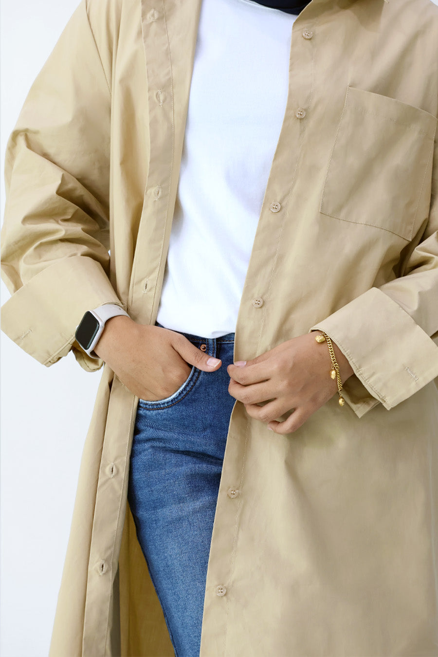 Khaki Oversized Midi Shirt Dress