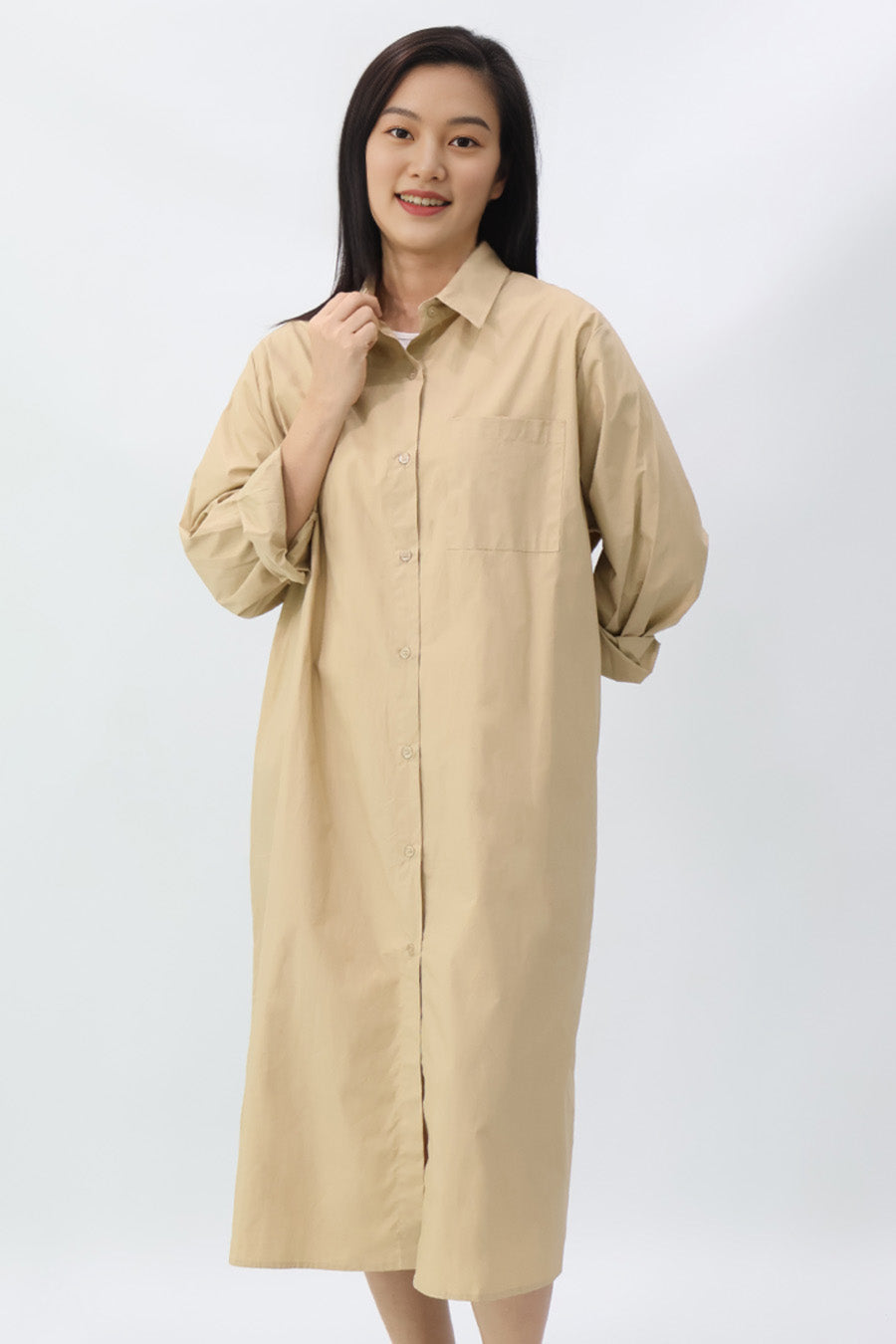 Khaki Oversized Midi Shirt Dress