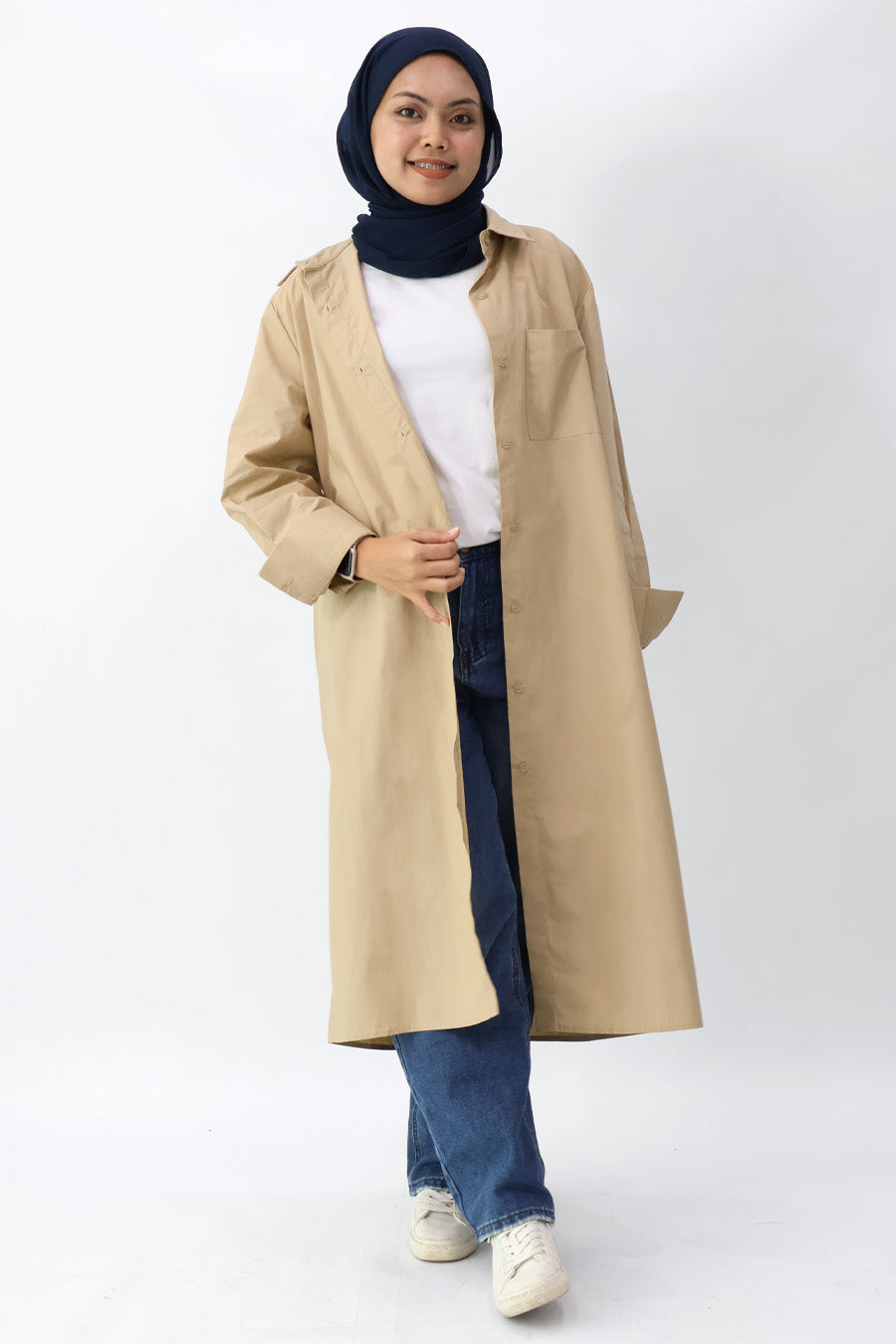 Khaki Oversized Midi Shirt Dress