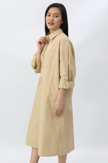 Khaki Oversized Midi Shirt Dress