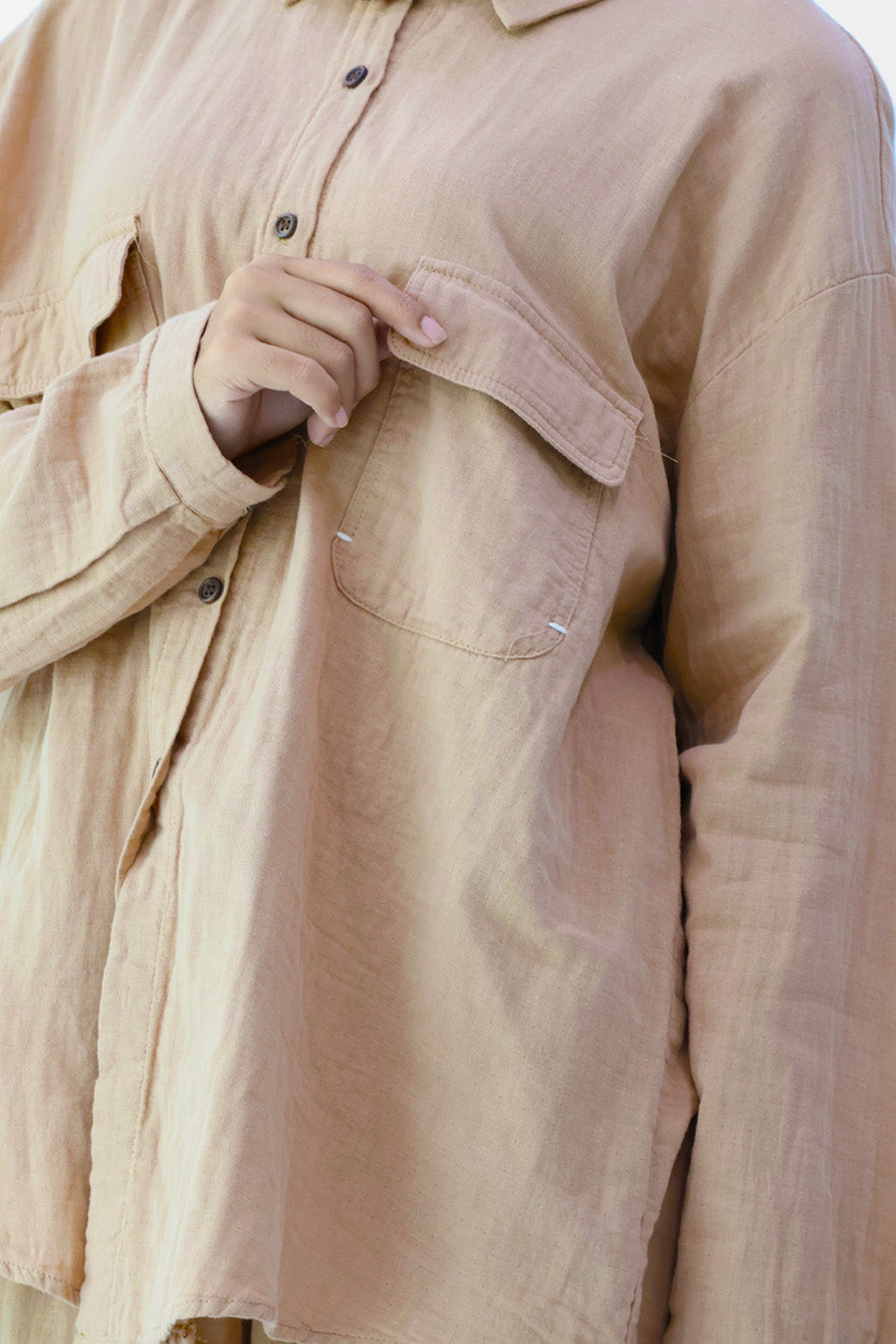 Khaki Long Sleeve Front Pockets Shirt