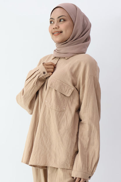 Khaki Long Sleeve Front Pockets Shirt