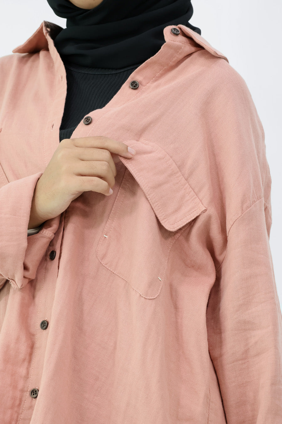 Pink Long Sleeve Front Pockets Shirt