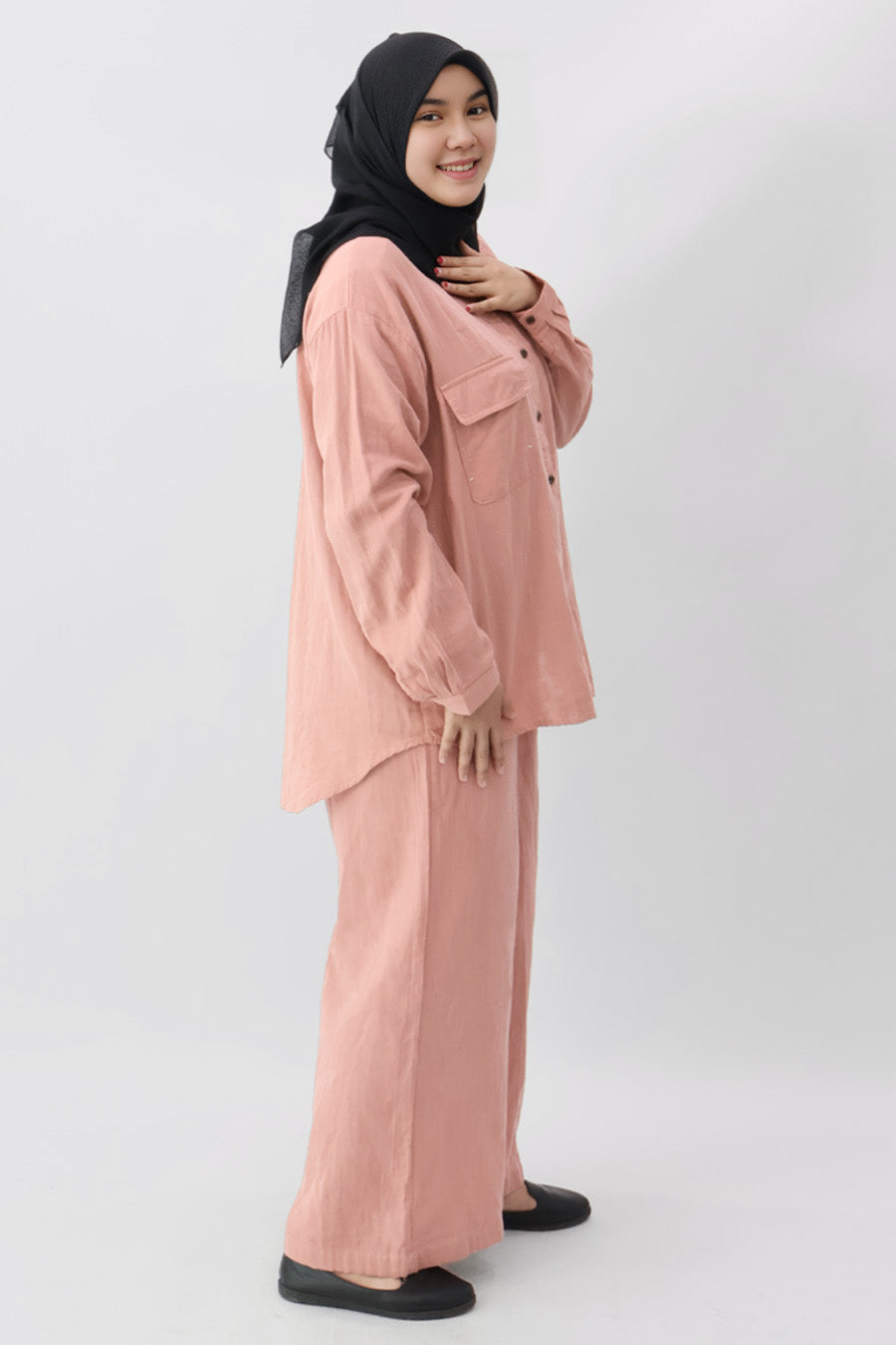 Pink Long Sleeve Front Pockets Shirt