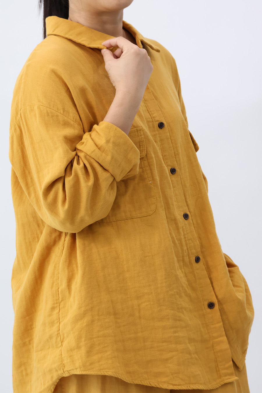 Yellow Long Sleeve Front Pockets Shirt