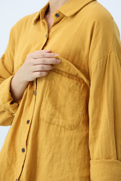 Yellow Long Sleeve Front Pockets Shirt