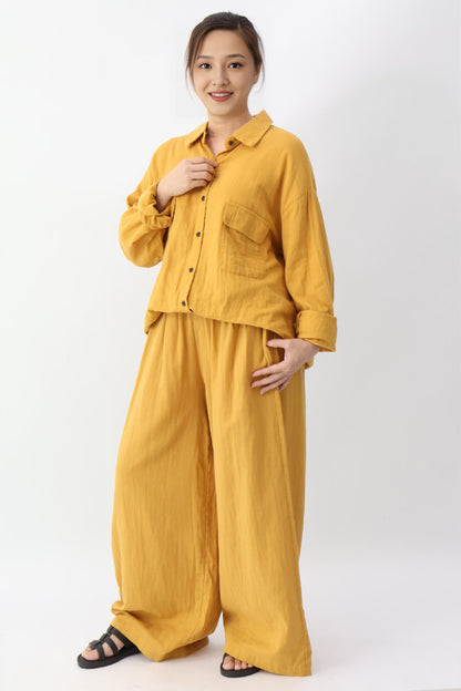 Yellow Long Sleeve Front Pockets Shirt