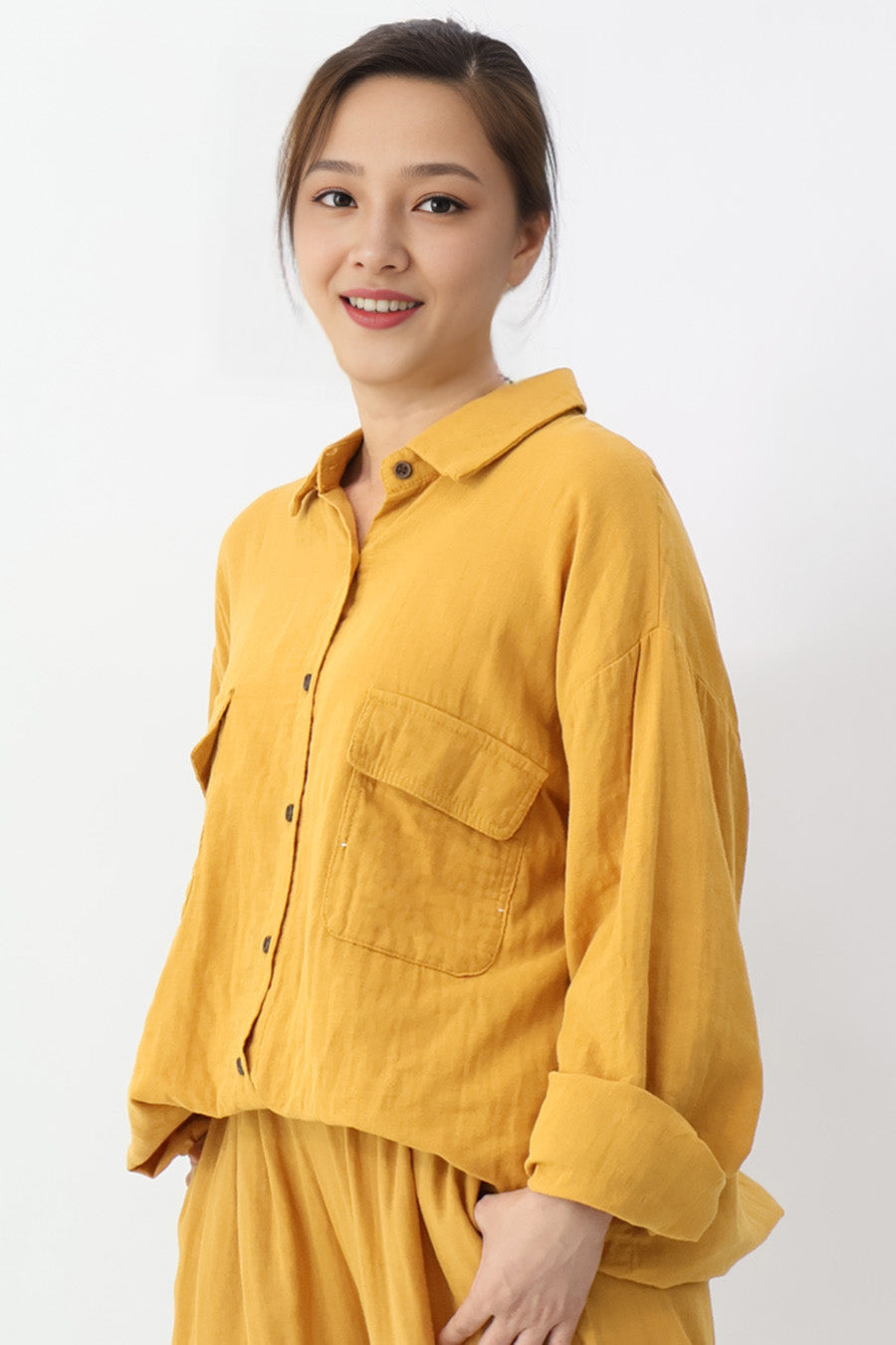 Yellow Long Sleeve Front Pockets Shirt