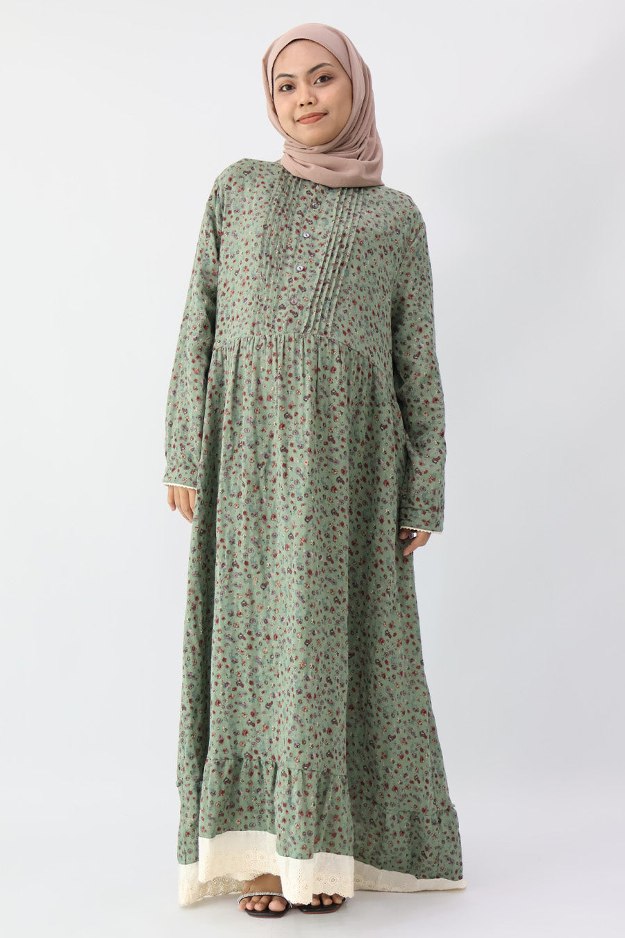 Green Pintuck Maxi Dress