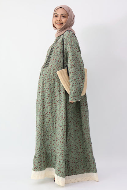 Green Pintuck Maxi Dress