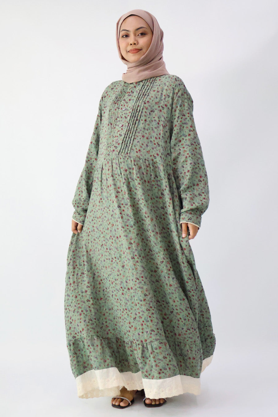 Green Pintuck Maxi Dress