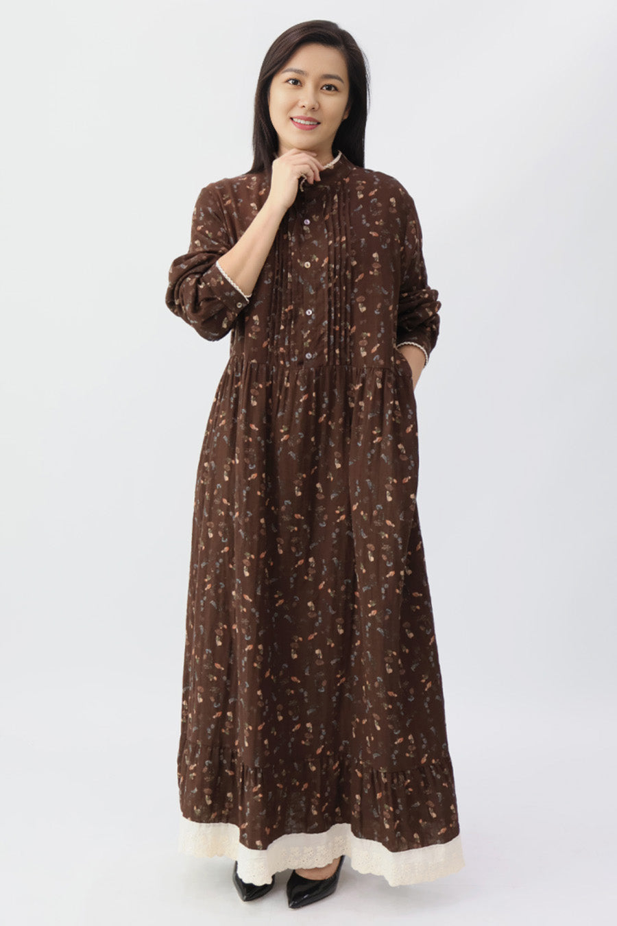 Dark Brown Pintuck Maxi Dress