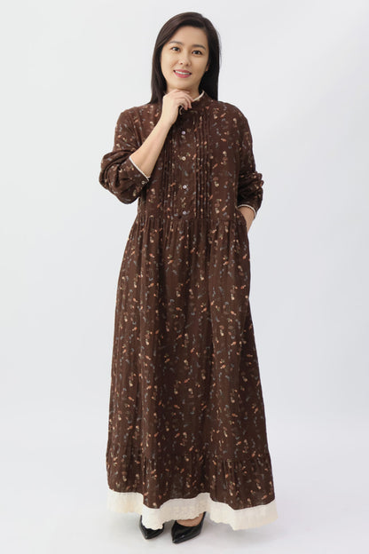 Dark Brown Pintuck Maxi Dress