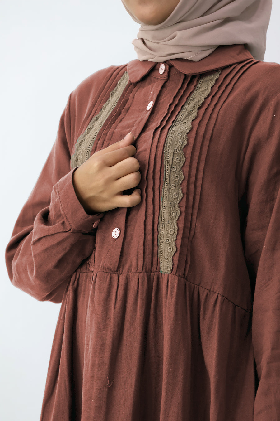 Collar Pintuck Long Dress
