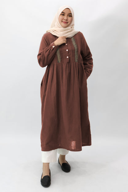 Collar Pintuck Long Dress