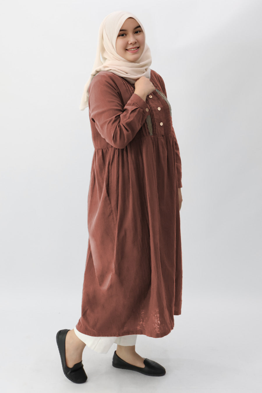 Collar Pintuck Long Dress