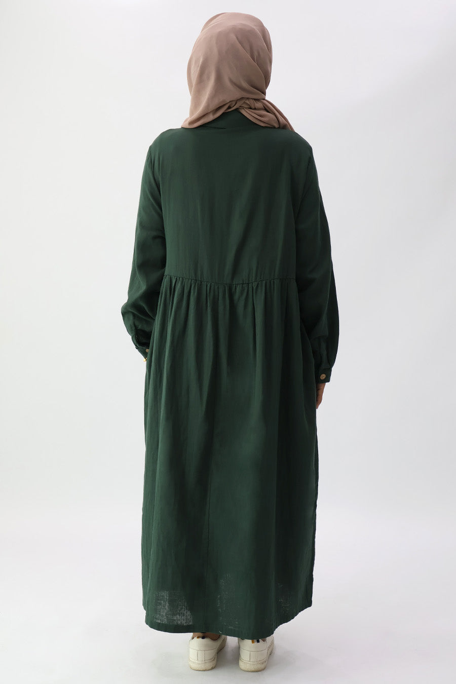 Green Collar Pintuck Long Dress