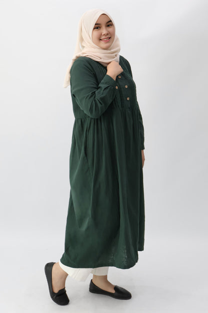 Green Collar Pintuck Long Dress