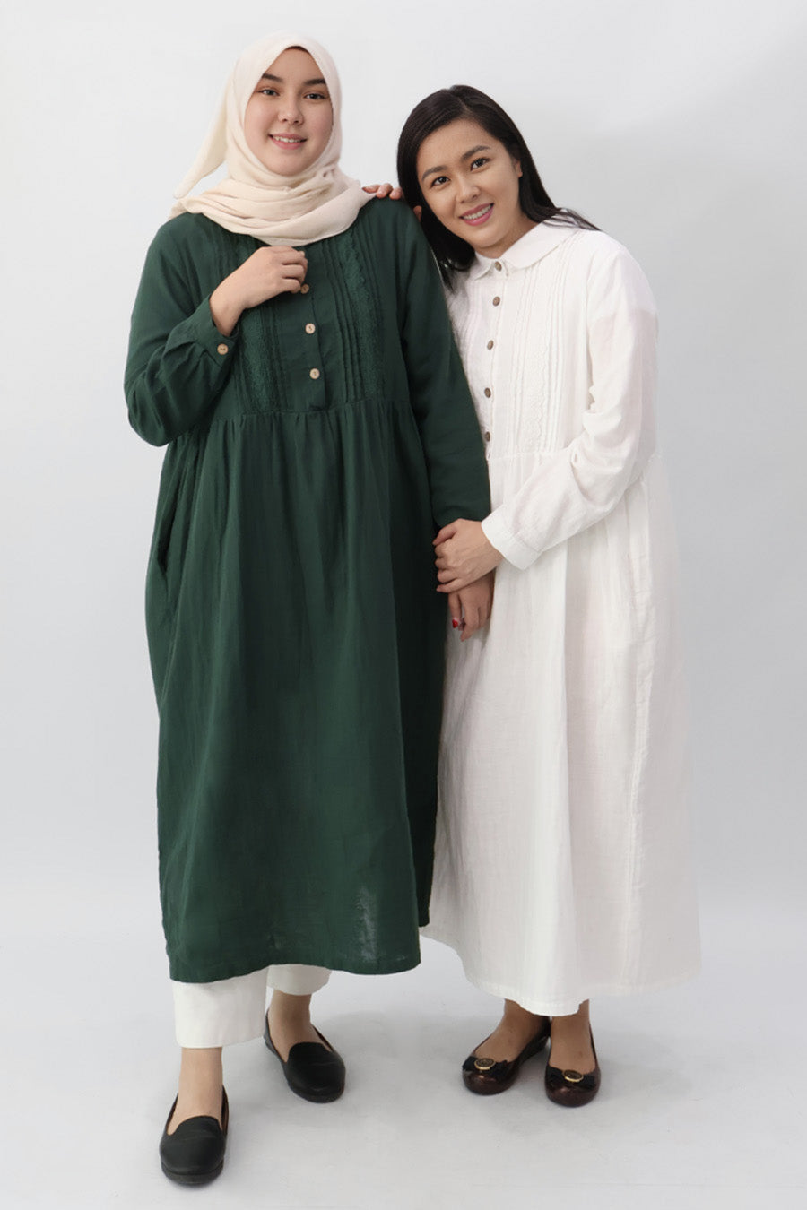 Green Collar Pintuck Long Dress