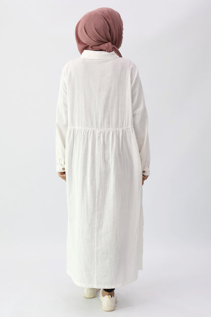 White Collar Pintuck Long Dress