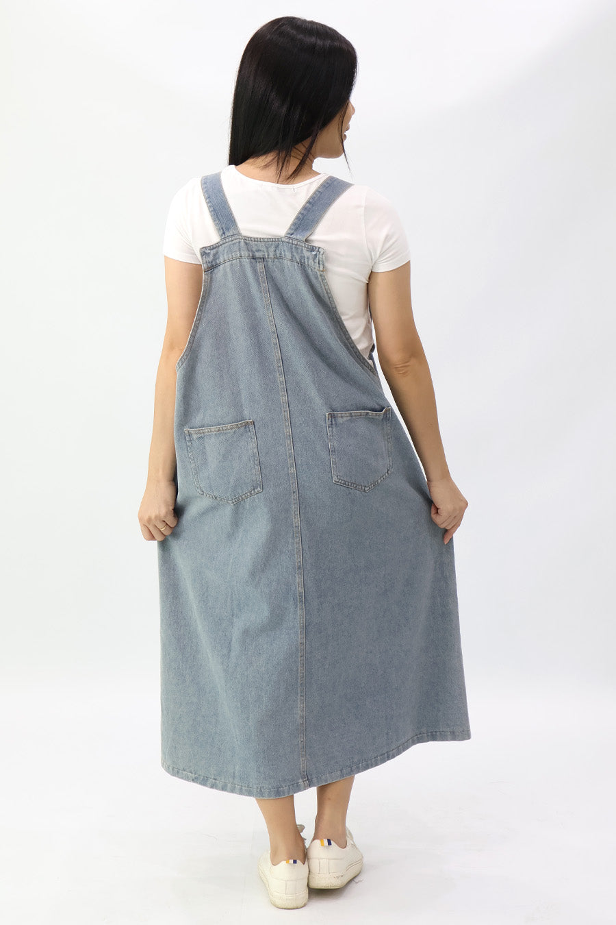 Blue Denim Pinafore Midi Dress