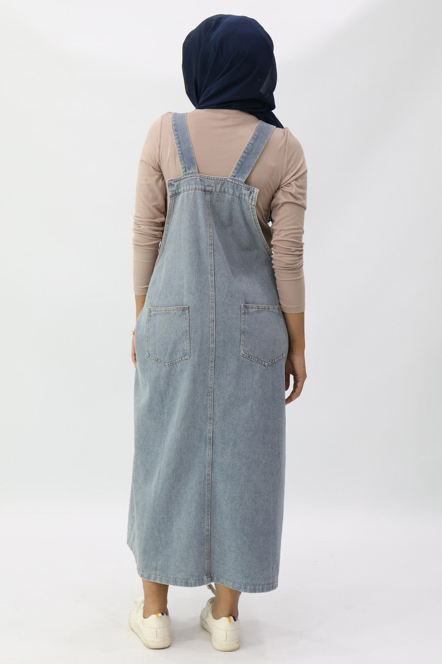 Blue Denim Pinafore Midi Dress