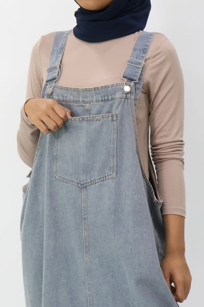 Blue Denim Pinafore Midi Dress