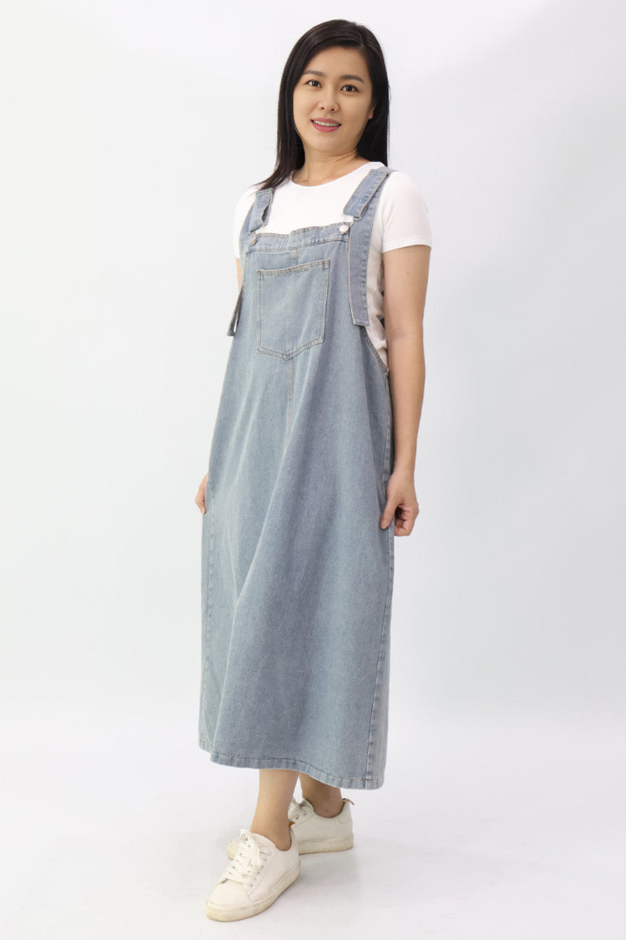 Blue Denim Pinafore Midi Dress